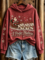 Women's Christmas I Prefer Maltese Santa Claus & Dogs Print Hoodie