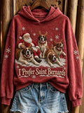 Women's Christmas I Prefer Saint Bernards Santa Claus & Dogs Print Hoodie
