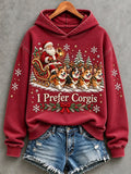Women's Christmas I Prefer Corgis Santa Claus & Dogs Print Hoodie