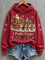 Women's Christmas I Prefer Corgis Santa Claus & Dogs Print Hoodie