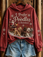 Women's I Prefer Poodles to Reindeer Christmas Santa Claus & Dogs Print Hoodie