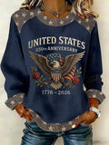 Women's Vintage America 250th Anniversary Print Casual Sweatshirt