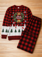 Women's Casual Waffle-Knit Printed Top and Pants Set