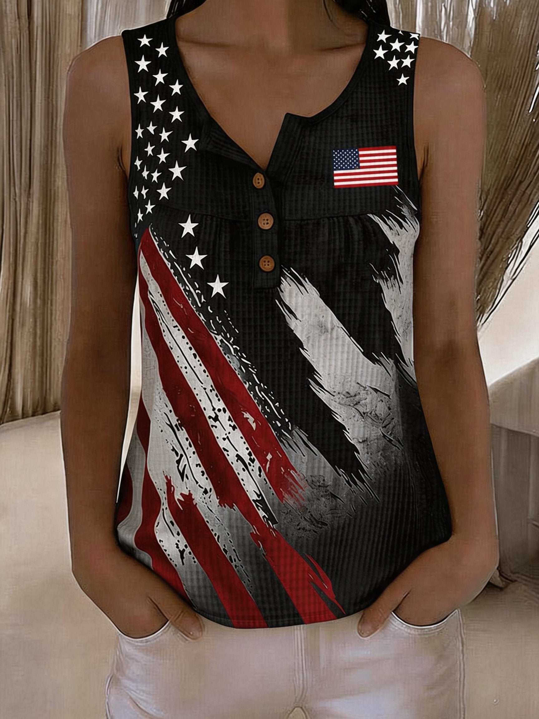 Women's Independence Day Print Waffle-Knit Top