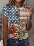 Women's Casual Retro Independence Day Print Short-Sleeved T-Shirt