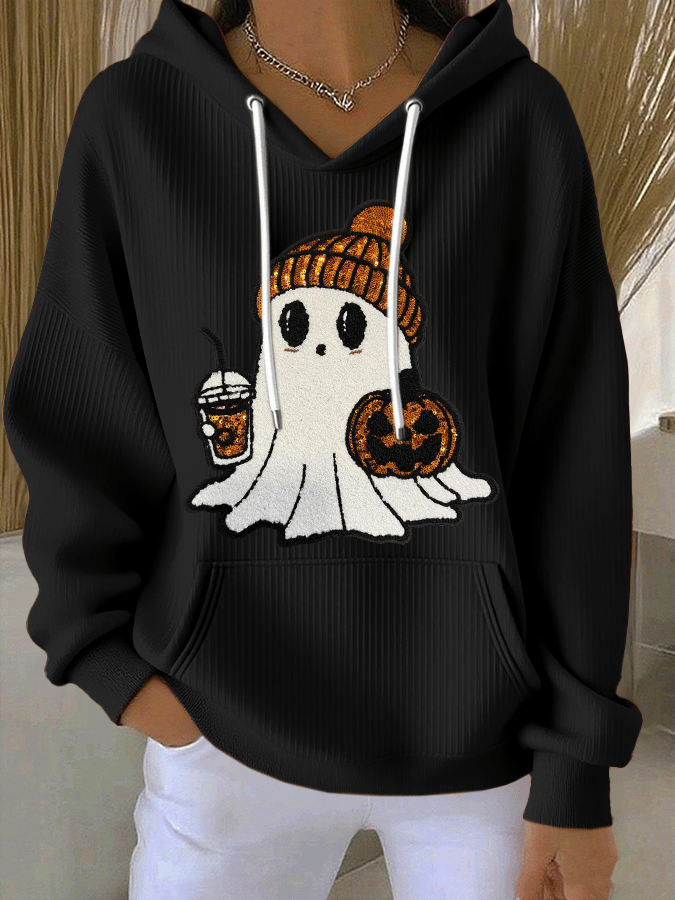Women's Halloween Ghost Print Casual Hooded Sweatshirt