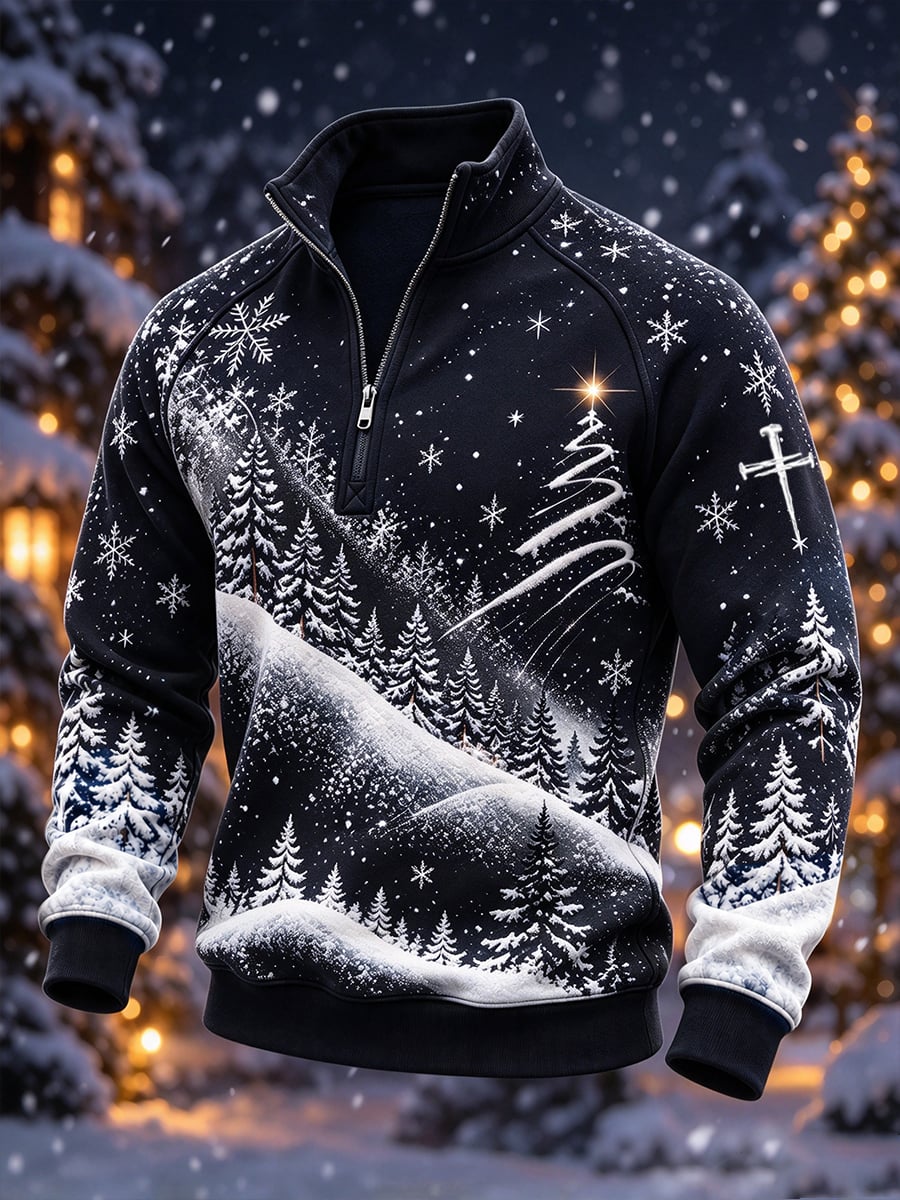 Men's Winter Faith-Themed Stand-Collar Christmas Top