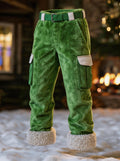 Men's Red Warm Plush Christmas Work Pants