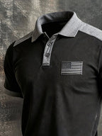Men's Retro Patriot Color Block Polo Collar Short Sleeve