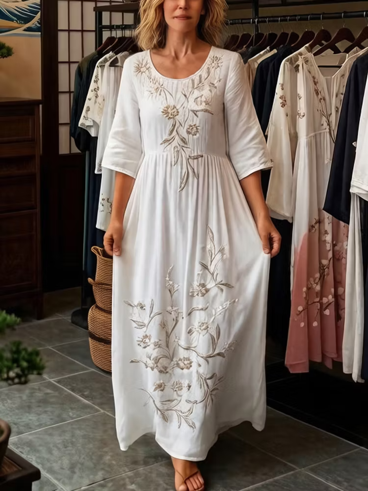 Women's Fashionable Casual Round Neck Printed Dress