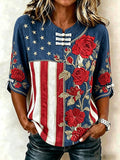 Women's Retro America's 250th Anniversary American Flag Print Button-Up Top