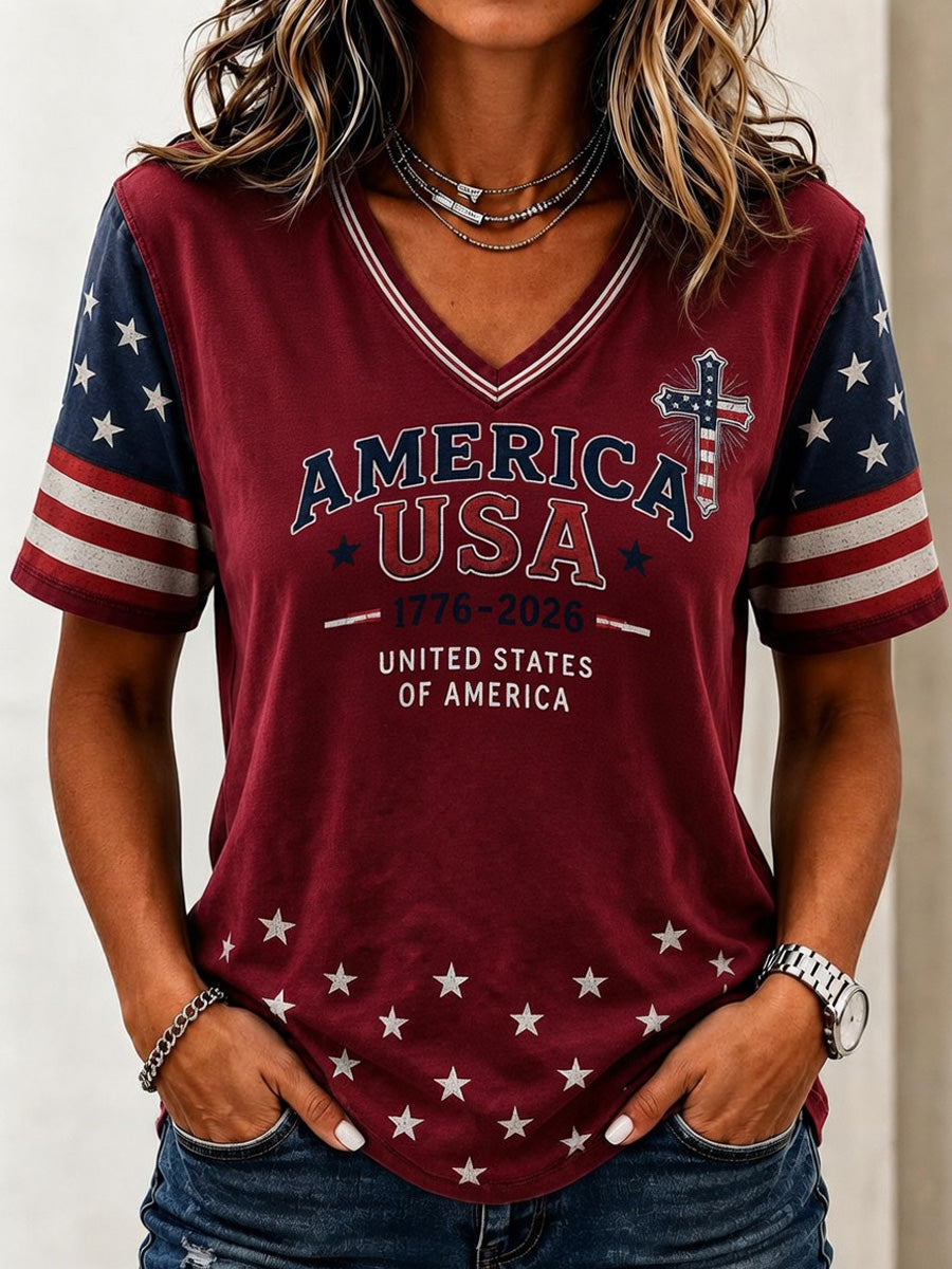 Women's Independence Day Casual Printed Short-Sleeve T-shirt