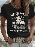 🔥HOT SALE🔥Women's Witch Way To The Wine Print Casual T-shirt