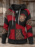 Women's Retro Christmas Santa Print Patchwork Design Casual Hoodie