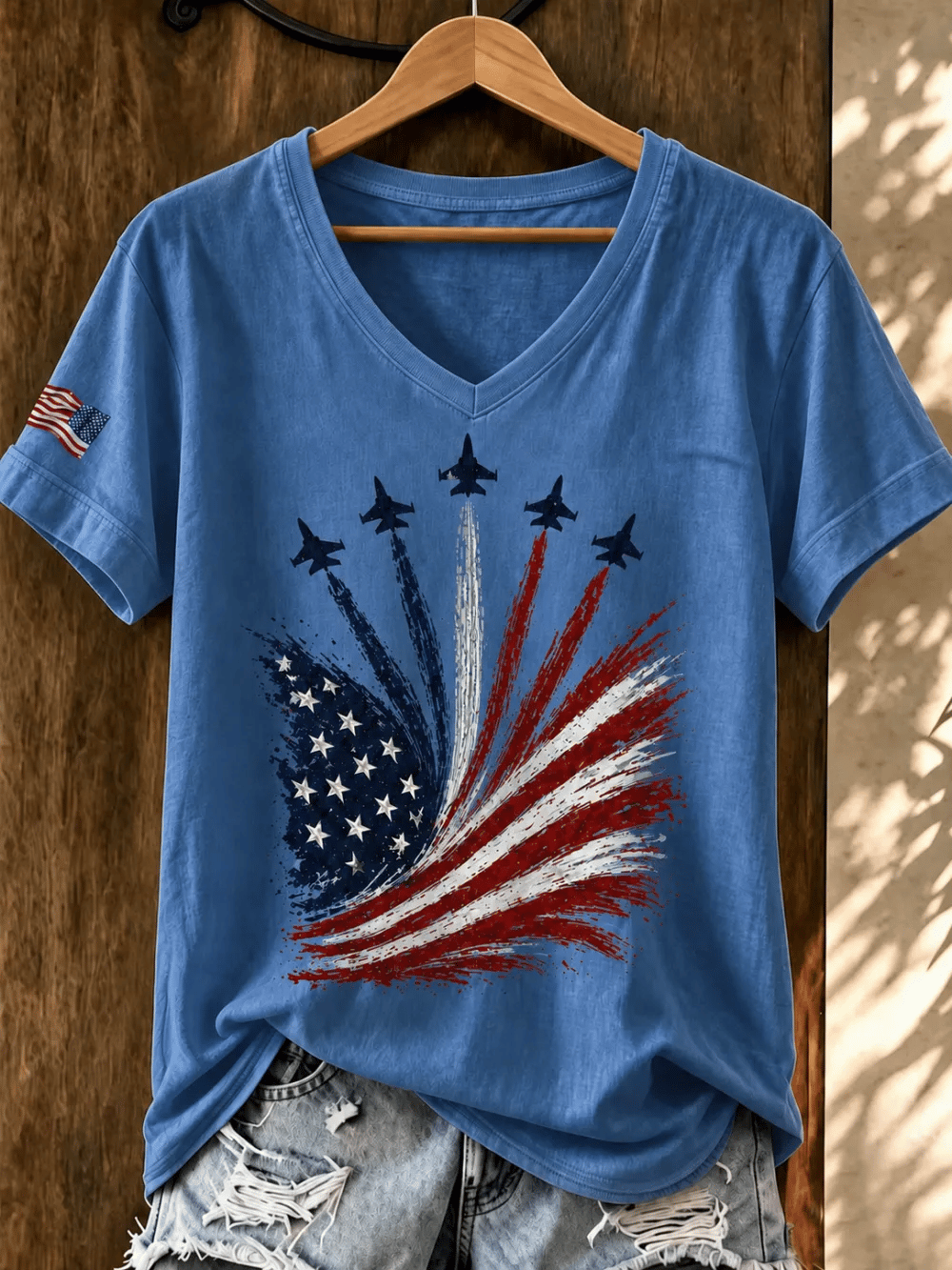 Women's Casual American 250th Anniversary Print V-Neck T-Shirt