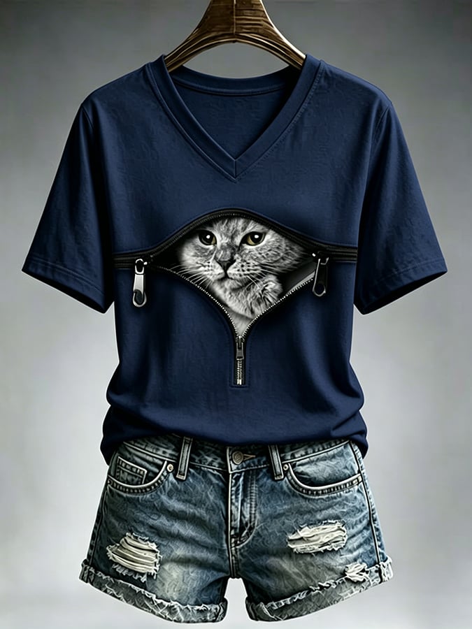 Women's Cute Cat  Print Casual T-shirt