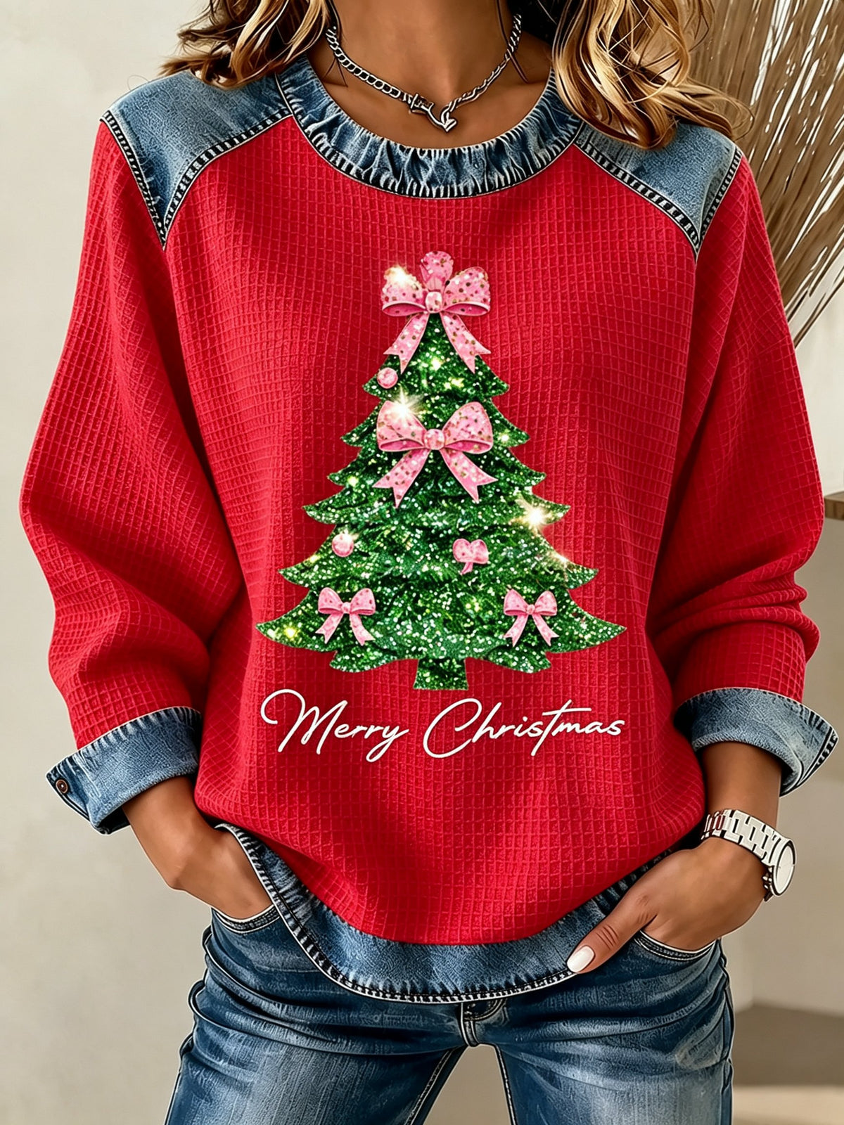 Women'S Casual Christmas Round Neck Long Sleeved Shirt