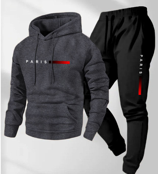 Men's Paris Letter Printed Hoodie and Drawstring Sweatpants Set Two-Piece Set