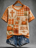 Women's Retro Fall Cross Jesus Graphic T-Shirt