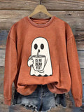 Women's Halloween Is He Dead Yet Ghost Print Casual Sweatshirt