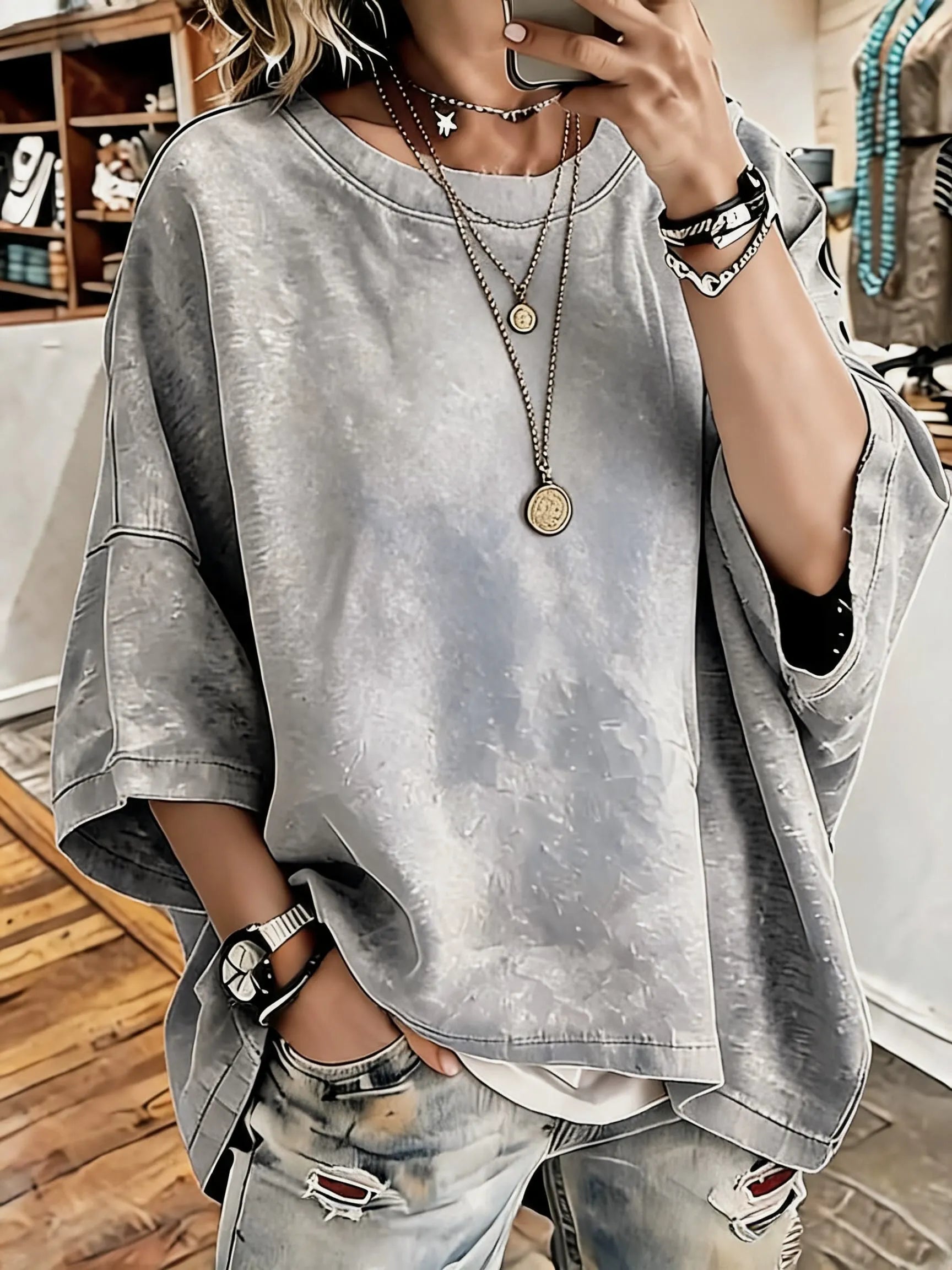 Women's Vintage Distressed Washed Oversized T-Shirt