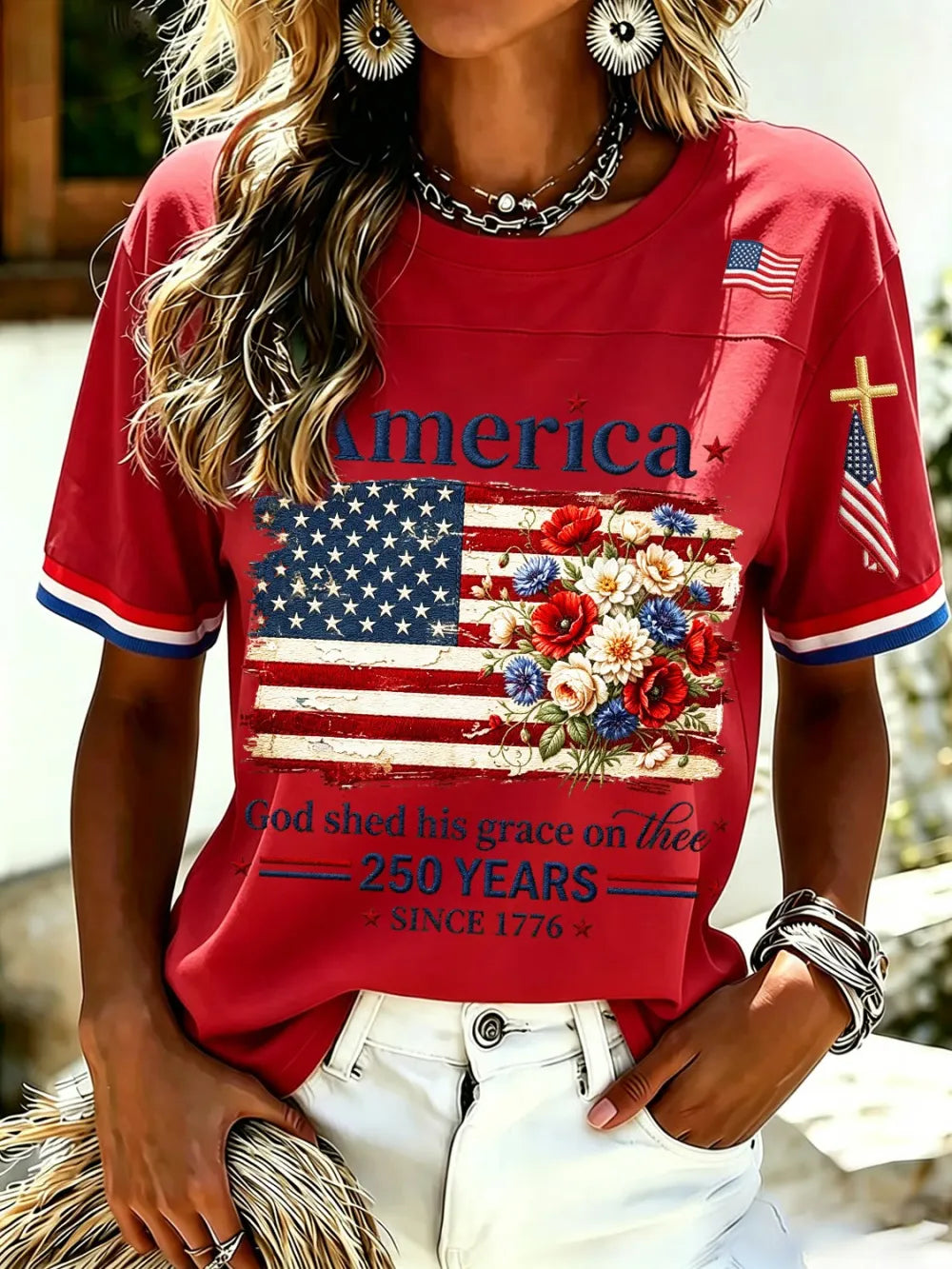Women's 250th Anniversary Print V-Neck Top