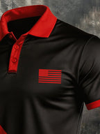 Men's Retro Patriotic Color-Block Short-Sleeve Polo Shirt