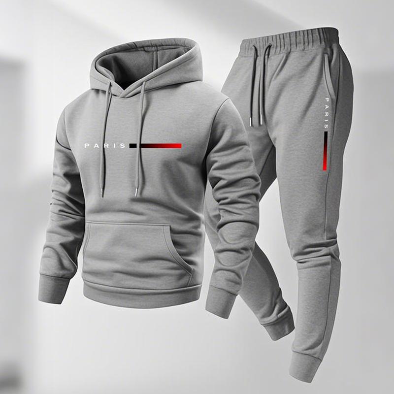 Men's Paris Letter Printed Hoodie and Drawstring Sweatpants Set Two-Piece Set