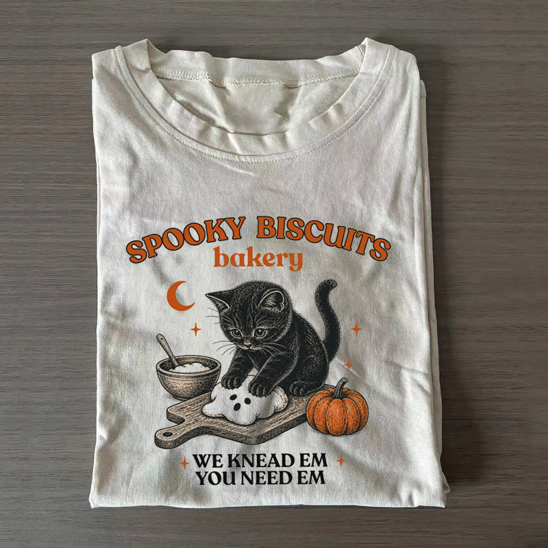 Kitty Biscuits Spooky Season Halloween Fall T-shirt