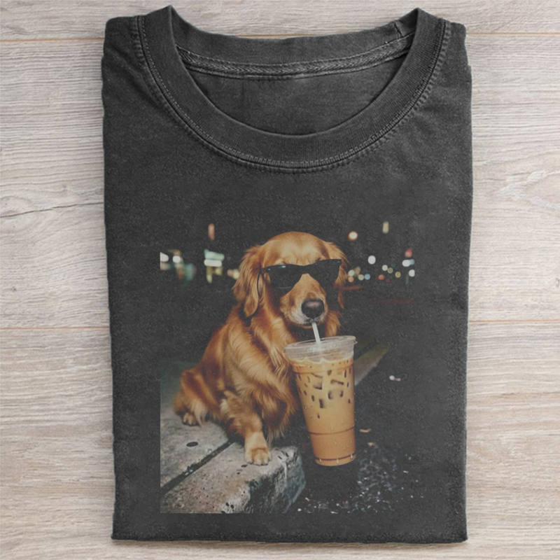 Funny Golden Retriever Drinking Iced Coffee T-shirt