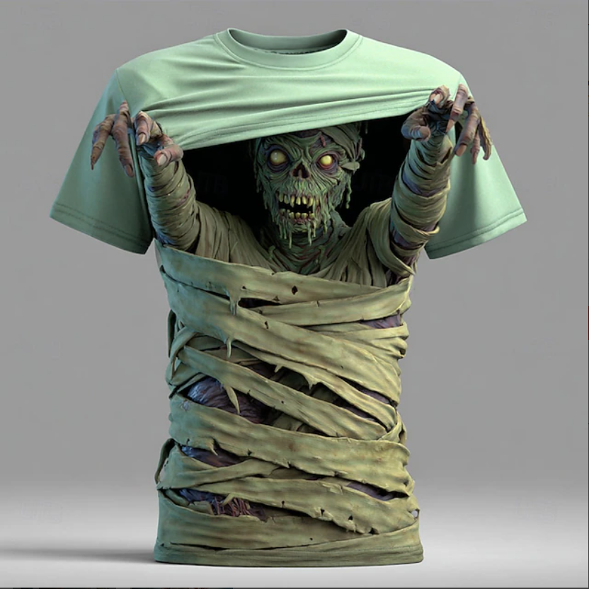 Halloween Men's Optical Illusion Zombies 3D T Shirt Short Sleeve T shirt 3D Print Crew Neck Shirt Exaggerated Designer Horror Party Street Holiday Blue Purple Green Summer Spring All Seasons