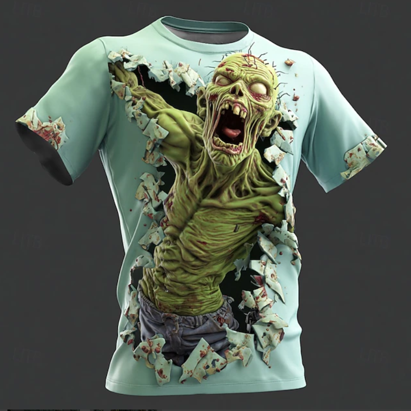 Halloween Men's Optical Illusion Zombies Horror Shirt Button Up Shirt Long Sleeve Dark Punk Gothic Style Outdoor Holiday Summer Spring Turndown 3D Print Collared Shirts Blue Purple Green