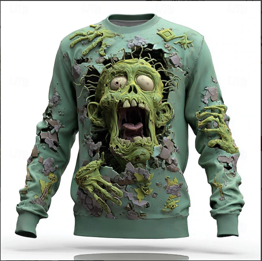 Halloween Men's Optical Illusion Zombies Horror Shirt Button Up Shirt Long Sleeve Dark Punk Gothic Style Outdoor Holiday Summer Spring Turndown 3D Print Collared Shirts Blue Purple Green