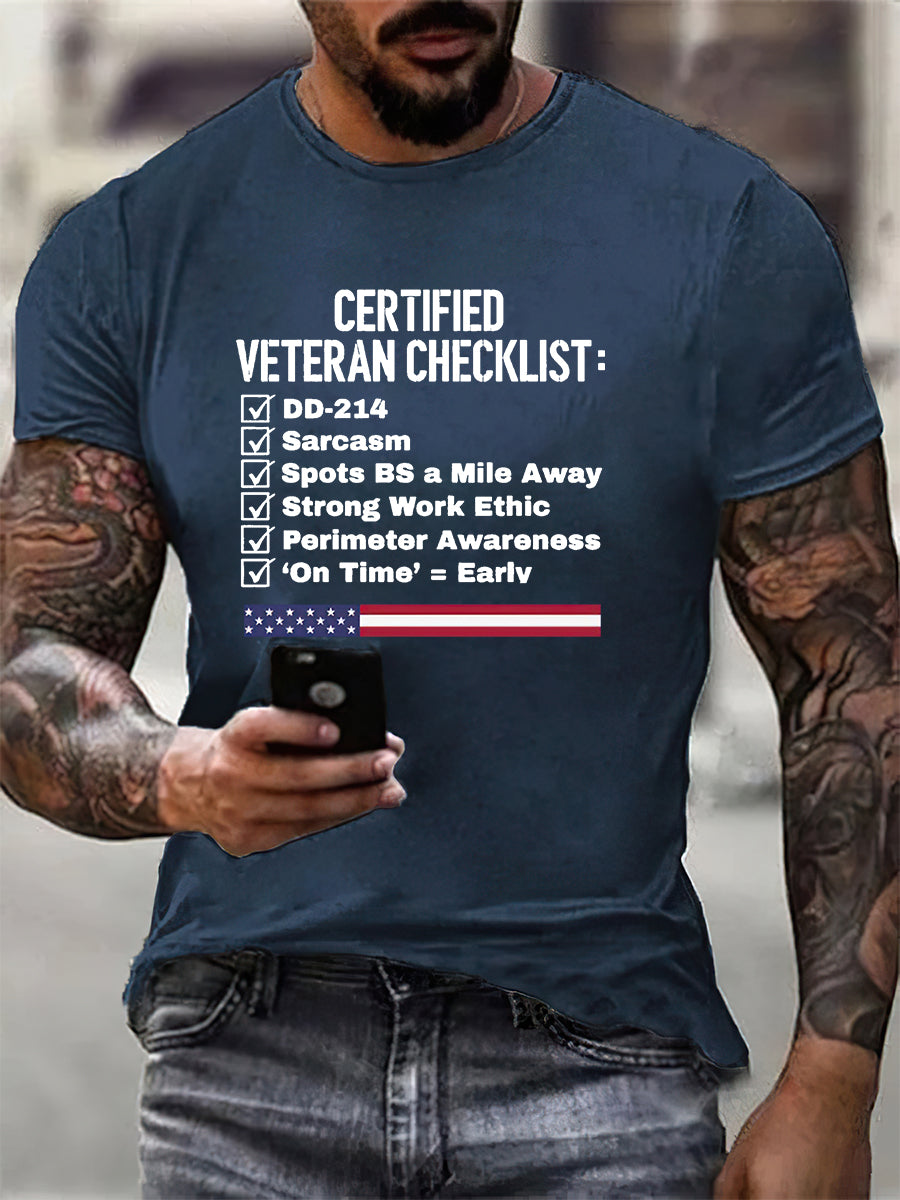 Men's Certified Veteran Checklist Print Cotton T-Shirt