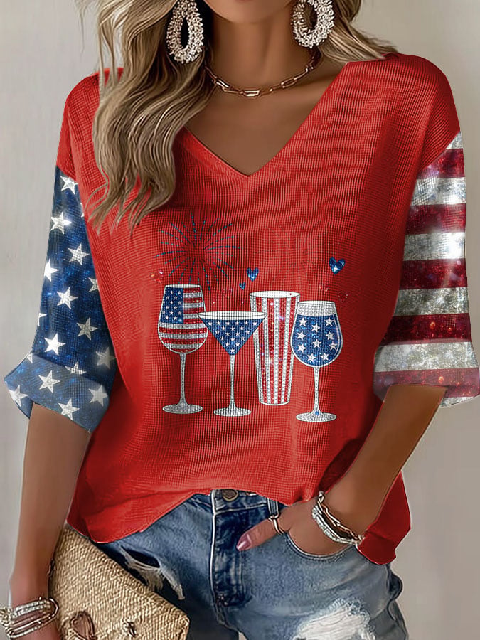 Women's Casual Printed Waffle Top