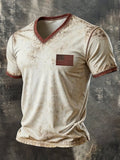Men's Retro Patriotic Color-Block V-Neck Short-Sleeve T-Shirt