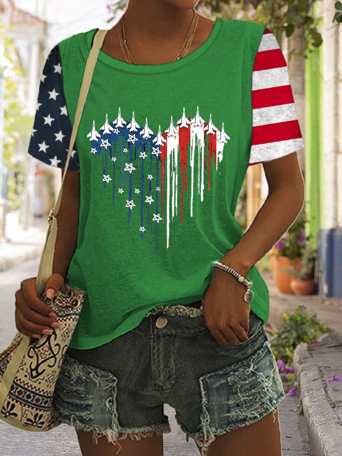 Women's Independence Day Flag Print Casual T-shirt