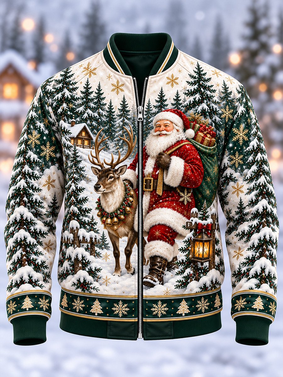 Men's Casual Christmas Zip-Up Top