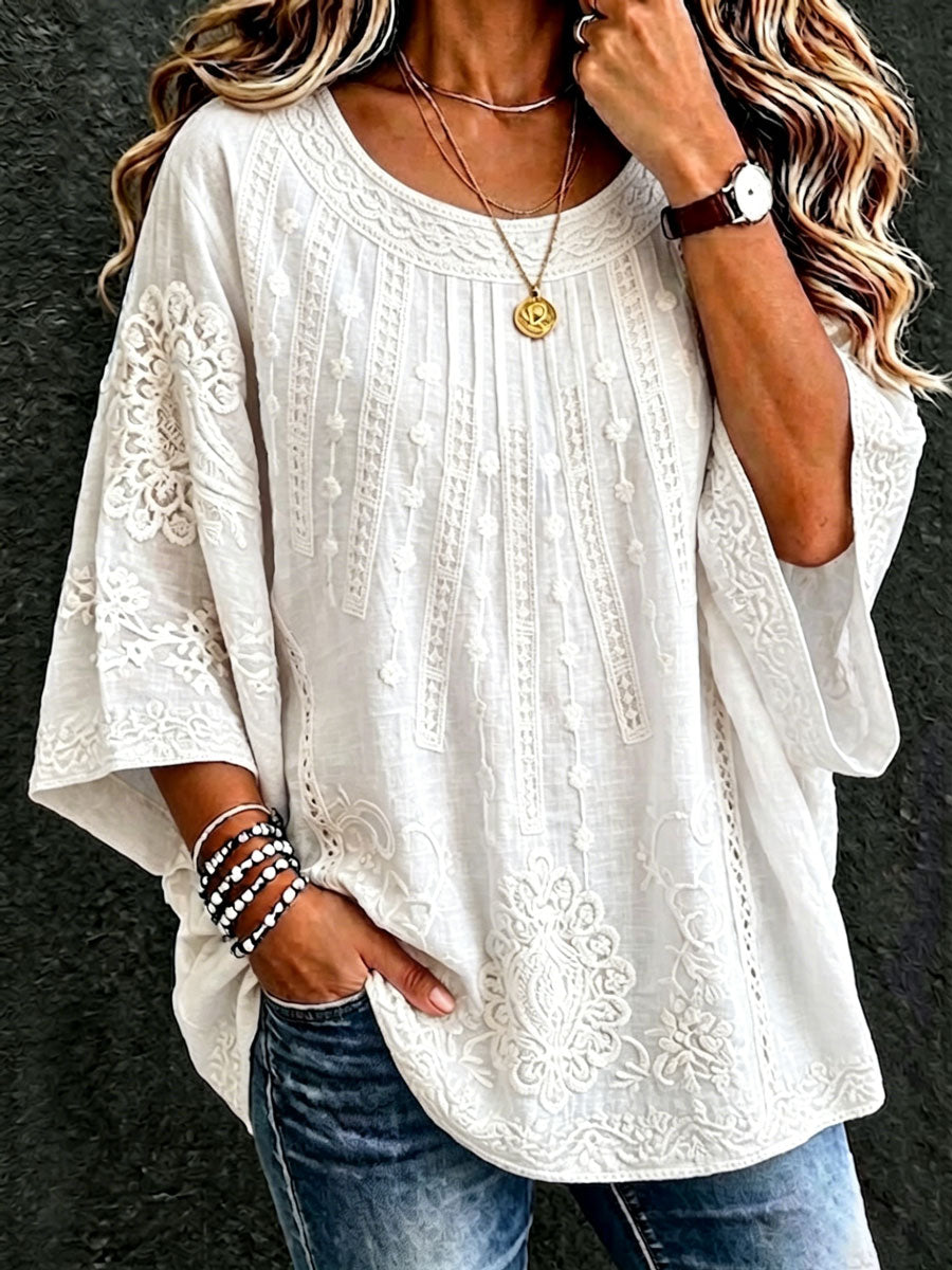 Women's Cotton And Linen Floral Casual Vacation Top