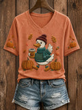 Women's Just a Fall Goose V-neck Off-shoulder Short Sleeve T-shirt
