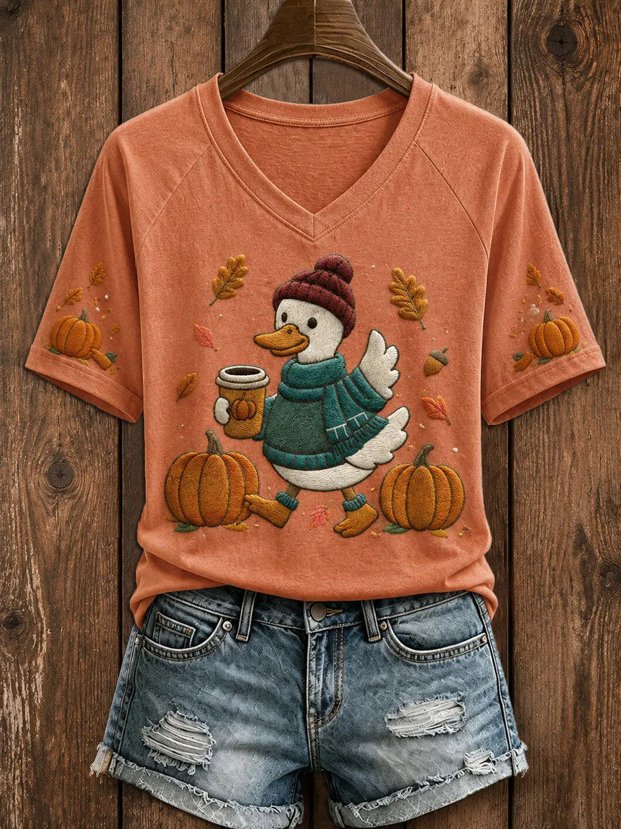 Women's Just a Fall Goose V-neck Off-shoulder Short Sleeve T-shirt