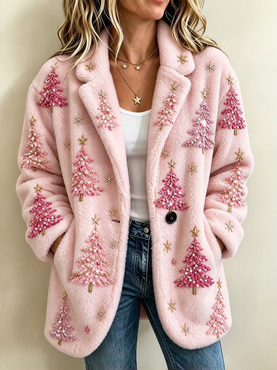 Women'S Christmas Glitter Classic Plush Jacket Top