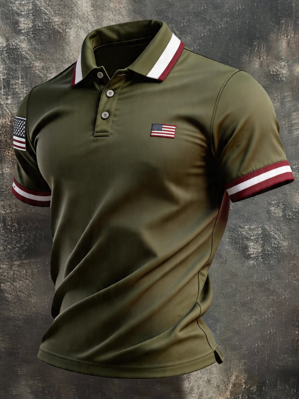 Men's Retro Patriotic Color-Block Short-Sleeve Polo Shirt