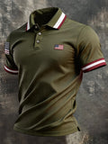 Men's Retro Patriotic Color-Block Short-Sleeve Polo Shirt