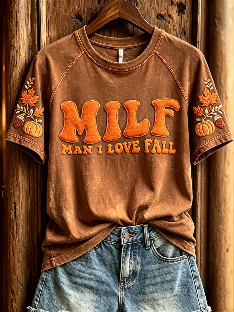 Women's MILF Man I Love Fall Cozy Fall Elements Print short sleeve T-shirt