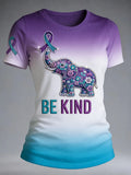 Women’s “Be Kind” Floral Elephant Print Crew Neck T-Shirt