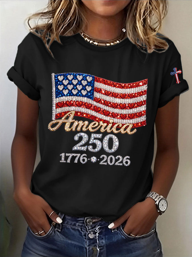 Women's America Flag Print Casual T-shirt