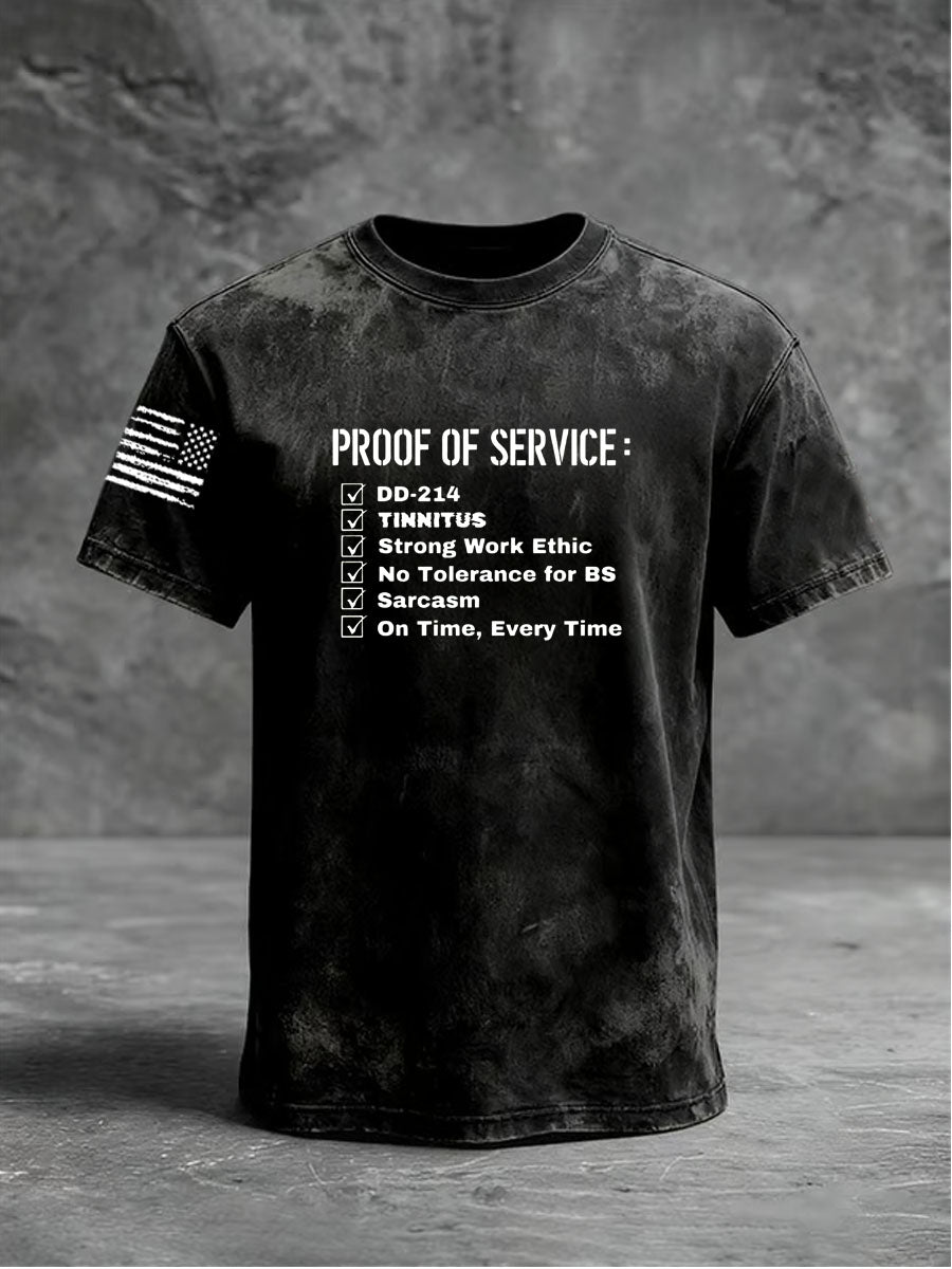 Proof Of Service Pattern Washed Distressed Crew Neck 100% Cototon T-Shirt