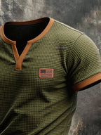 Men's Retro Color-block Waffle-Knit Henley T-Shirt