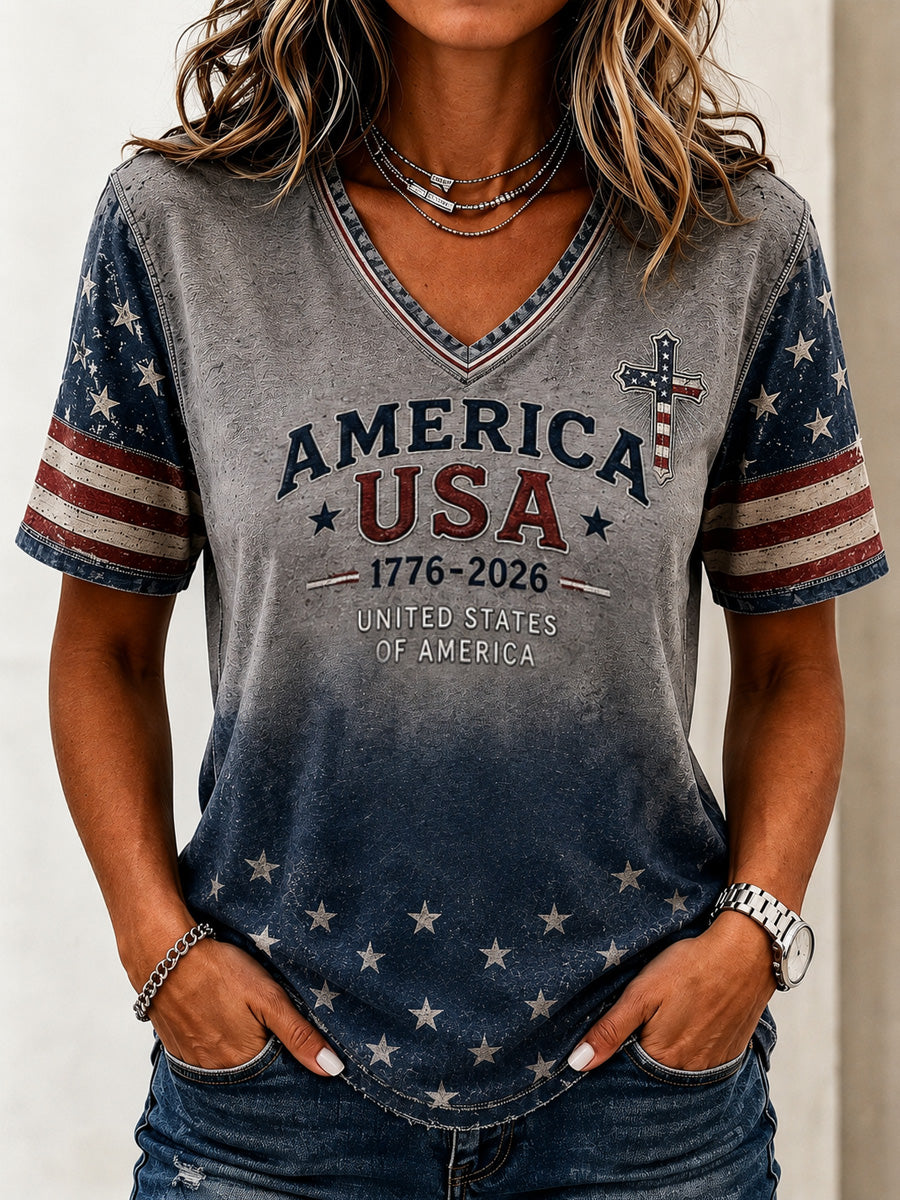 Women's Independence Day Casual Printed Short-Sleeve T-shirt